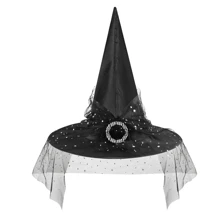 1頂女性萬聖節巫師帽,尖頂黑色帽子,適用於令人毛骨悚然的派對,化妝舞會,化妝舞會配件