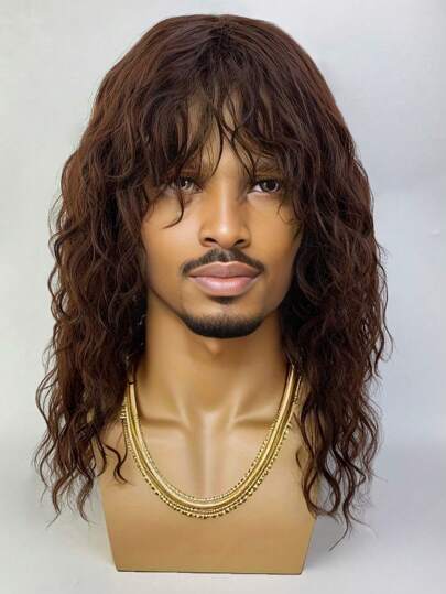 Joyluck Parrucca lunga e riccia da uomo, in materiale sintetico di alta qualità, adatta per uso quotidiano o per eventi