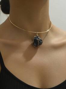 1pc Asymmetrical Amethyst Crystal Stone Pendant Necklace Wrapped In Wire, Personalized Design - Purple - View 2