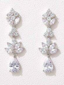 2入組長款花葉吊墜耳環,新娘女士銀色鍍金垂墜耳環,適用於婚禮、週年慶生日派對珠寶禮物