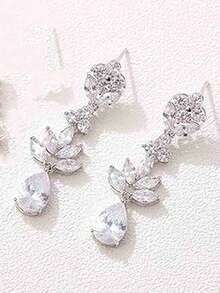 2入組長款花葉吊墜耳環,新娘女士銀色鍍金垂墜耳環,適用於婚禮、週年慶生日派對珠寶禮物