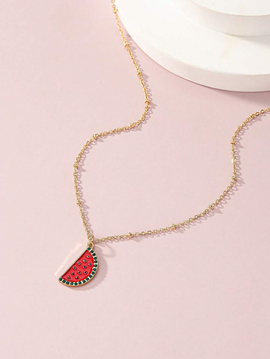 1pc Fashionable And Popular Watermelon Shaped Pendant Necklace For Spring Collection In Europe And America - Multicolor - View 1