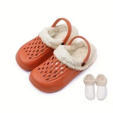 1双木屐专用毛绒内衬，可拆卸保暖毛绒鞋垫，适用于木屐和拖鞋 - 白色 - 查看 1