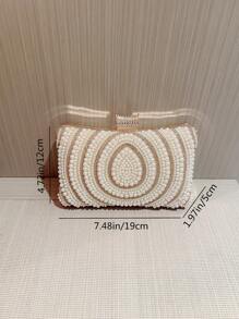 Bolso de noche para mujer decorado con perlas falsas, cartera, bolso de bodas, bolso de fiesta, bolso de graduación - Beis - Ver 7