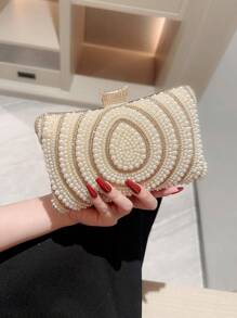 Bolso de noche para mujer decorado con perlas falsas, cartera, bolso de bodas, bolso de fiesta, bolso de graduación - Beis - Ver 5