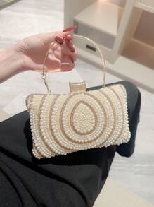 Bolso de noche para mujer decorado con perlas falsas, cartera, bolso de bodas, bolso de fiesta, bolso de graduación - Beis - Ver 9