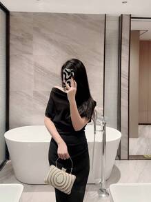 Bolso de noche para mujer decorado con perlas falsas, cartera, bolso de bodas, bolso de fiesta, bolso de graduación - Beis - Ver 10