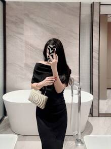 Bolso de noche para mujer decorado con perlas falsas, cartera, bolso de bodas, bolso de fiesta, bolso de graduación - Beis - Ver 11