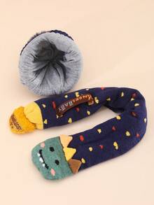 1入組嬰兒帽和1入組嬰兒圍巾套裝,厚實溫暖的冬季恐龍帽,適合男女寶寶