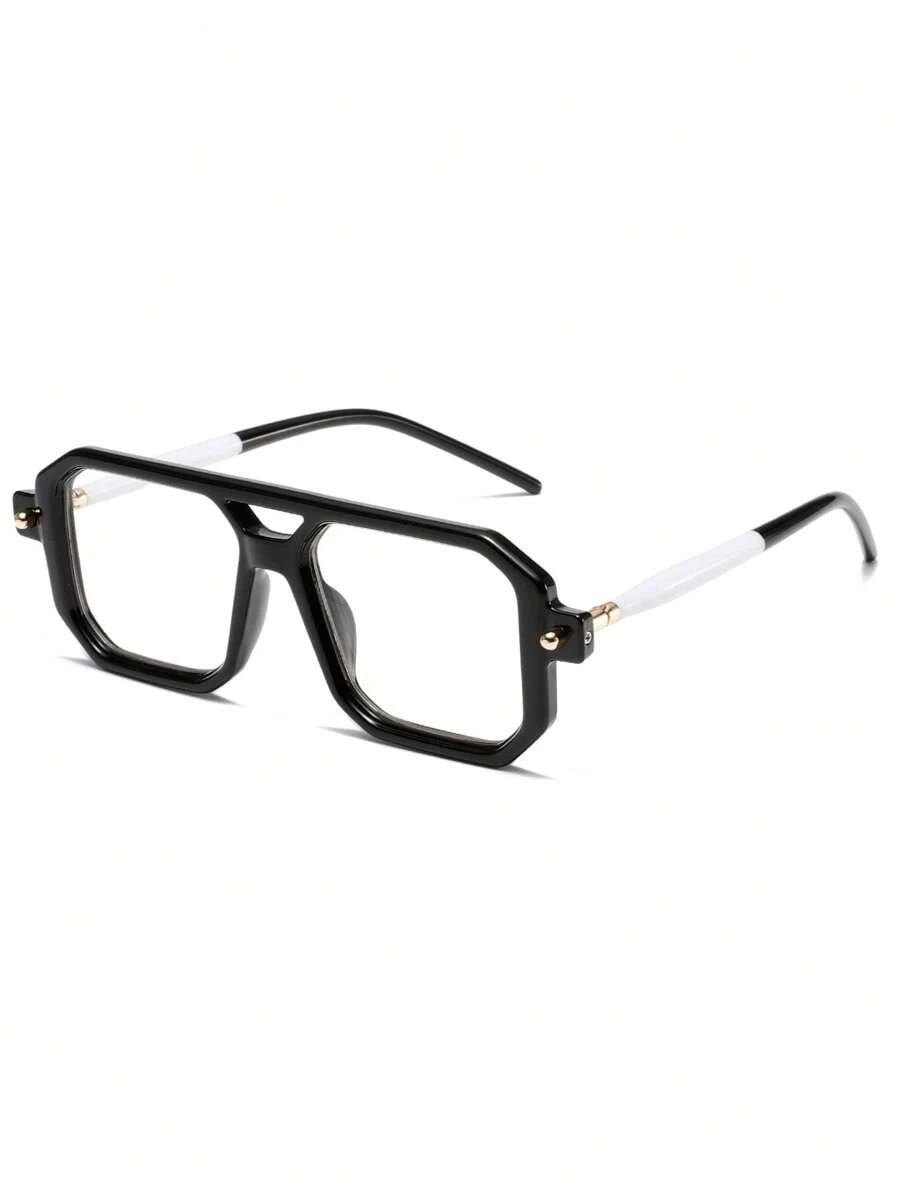 1pc Men's Thick Frame Personalized Square Frame Decorative Fashionable Plano Glasses, Suitable For Daily Wear Clear Glasses Accessories - Black - View 1