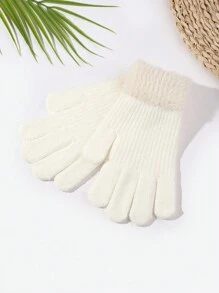 1 đôi Của phụ nữ Hai tông màu Sang trọng Dệt kim Găng tay , Đúng mốt Và Ấm áp Đối với Sử dụng hàng ngày - trắng - Xem 2