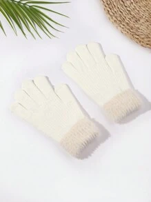 1 đôi Của phụ nữ Hai tông màu Sang trọng Dệt kim Găng tay , Đúng mốt Và Ấm áp Đối với Sử dụng hàng ngày - trắng - Xem 3