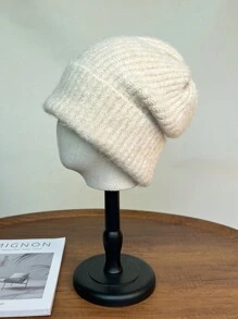 1pc Knitted Hat For Winter With , Women's Loose Beanie, Warm Ear Protection Casual - White - View 5