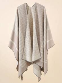 1 chiếc khăn choàng Poncho họa tiết kẻ caro hình học dành cho nữ, khăn choàng ấm áp thường ngày mặc ngoài cho mùa thu/đông - Màu Khaki - Xem 1