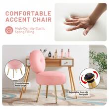 Furnistyle Velvet Vanity Chair With Round Backrest, Upholstered Makeup Chair For Vanity Desk With Solid Metal Legs And Thick Cushion, Mid Century Armless Living Room Chair, Accent Furniture Ottoman Stool Modern Comfy Chair For Dressing Room, Bedroom Entryway And Makeup Room, Thanksgiving Christmas Ideal Gifts
