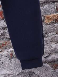 少年風景圖案印花保暖連帽衛衣和運動褲 - 寶藍色 - 查看 6