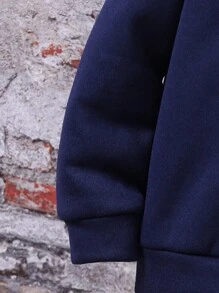 少年風景圖案印花保暖連帽衛衣和運動褲 - 寶藍色 - 查看 4