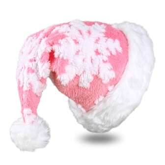 Brihasory 女士粉色雪花圣诞帽，毛绒圣诞老人帽，适合女士和女孩，加厚天鹅绒柔软内层节日帽，适合节日舞会新年除夕派对礼物万圣节