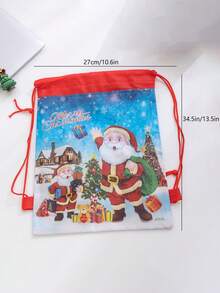 1入組雙面無紡布聖誕老人印花束口袋,聖誕禮物袋,多功能收納袋 - 彩色 - 查看 5