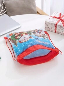 1入組雙面無紡布聖誕老人印花束口袋,聖誕禮物袋,多功能收納袋 - 彩色 - 查看 3