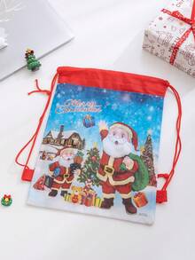 1入組雙面無紡布聖誕老人印花束口袋,聖誕禮物袋,多功能收納袋 - 彩色 - 查看 4