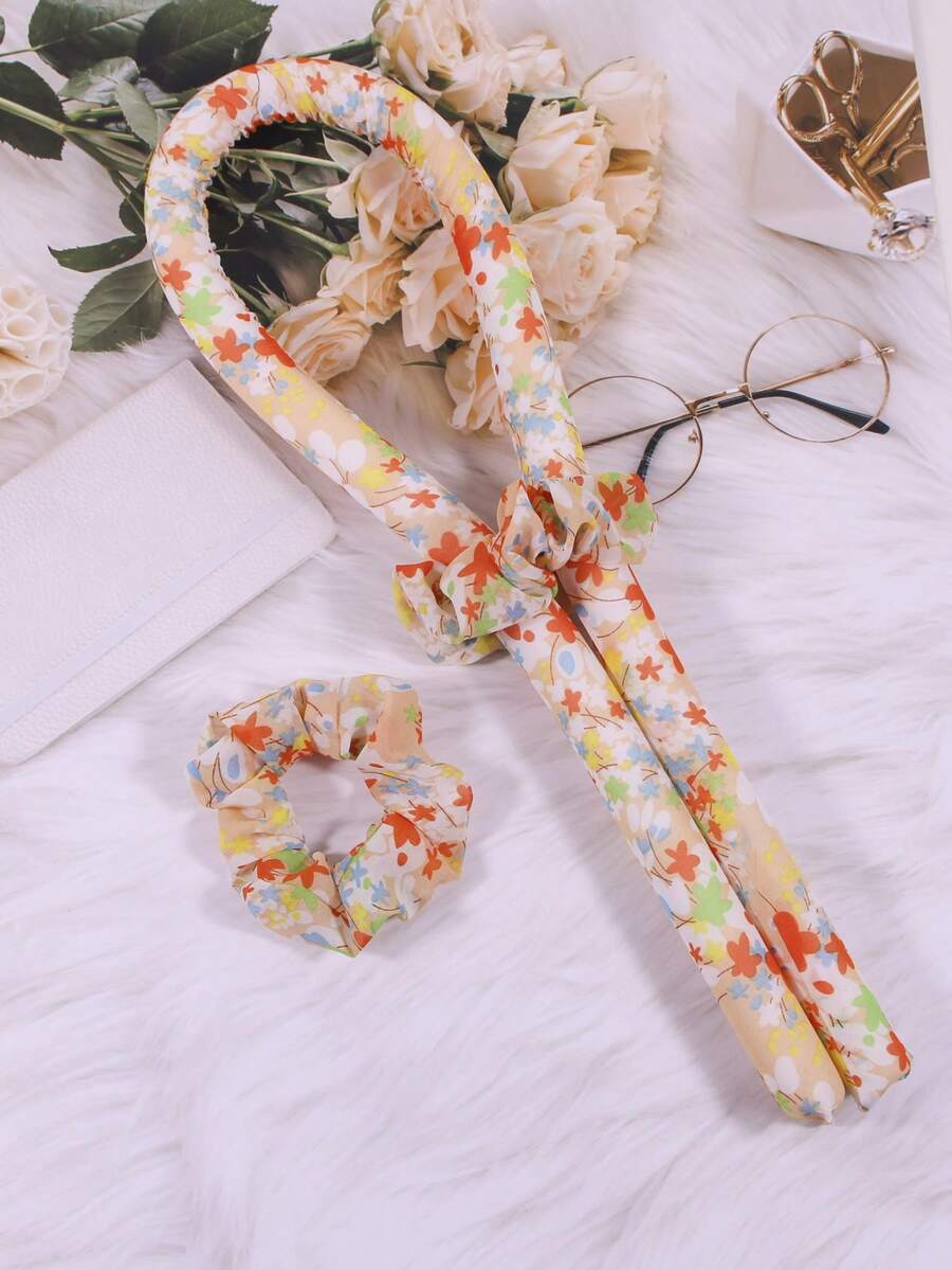 MIAO YA YA 3 件套碎花图案卷发棒、发圈，适合女性日常和节日佩戴