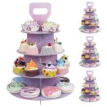 4 Tier Cupcake Stand, Reusable Cardboard Cupcake Display Tower, Tiered Cupcakes Dessert Stand Set for Afternoon Tea Party Birthday Wedding Baby Shower - Multicolor - View 3