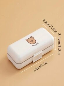 1pc Cute Dual Layer Bear-shaped Portable Pill Storage Box Dispenser, Convenient Plastic Organizer For Capsule/tablet - white large - View 1