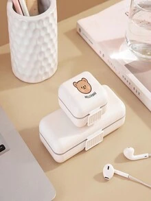 1pc Cute Dual Layer Bear-shaped Portable Pill Storage Box Dispenser, Convenient Plastic Organizer For Capsule/tablet - white large - View 7