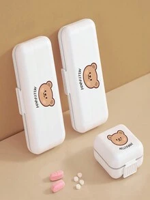 1pc Cute Dual Layer Bear-shaped Portable Pill Storage Box Dispenser, Convenient Plastic Organizer For Capsule/tablet - white large - View 4