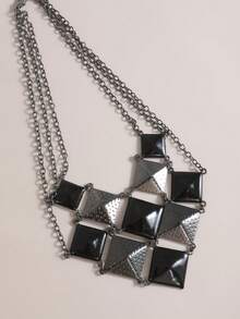 1pc European And American Style Metal Square Patchwork Necklace, Geometric Design Hip-hop Style Statement Accessory - Black - View 2