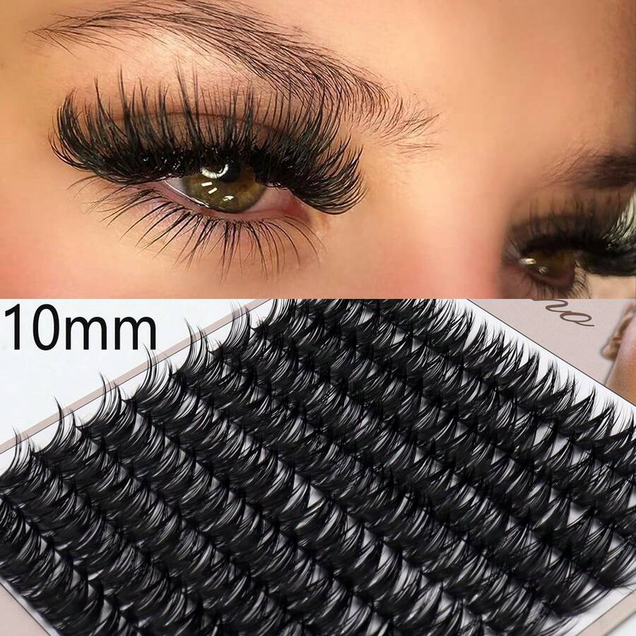 Cụm Lông mi giả 60D Phân đoạn 200 Các cụm 10mm Pha trộn Chiều dài Xoăn D  Cụm Lông mi Đối với DIY Nhà  Mở rộng lông mi - màu đen - Xem 1