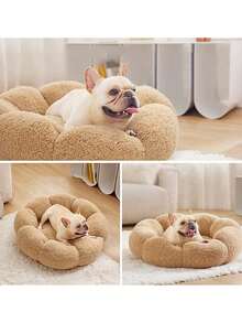 1 Miếng Cà phê Nâu Giường thú cưng In Hoa Hình dạng , Dày Và Ấm áp , Thích hợp Đối với Nhỏ bé Và Kích thước trung bình Mèo & Chó , Mùa Đông Sử dụng - Cà phê nâu - Xem 4