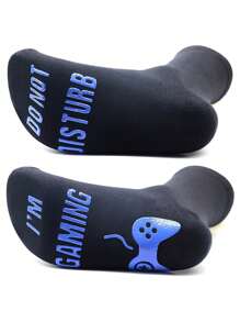 1 Pair Of Men's Do Not Disturb I'm Gaming Socks , Slip Resistant Socks, Black Socks Blue Socks ,Fun Gift Socks, Fall