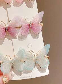 6pcs Rhinestone Butterfly Hair Clips Cute