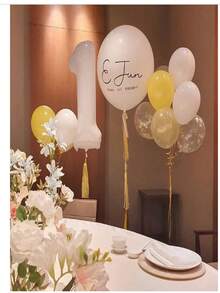 3入組直徑約101.6公分的大號白色聚酯鋁箔數字氣球1號,包含1條緞帶和1根吸管,適用於家庭聚會、週年慶祝活動、婚禮裝飾、求婚、攝影道具、家居裝飾、場景烘托等