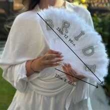 1pc White "Bride"Feather Bride Fan,Suitable For Summer Wedding,Emerging Wedding - White - View 4