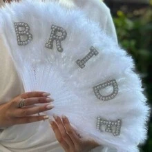 1pc White "Bride"Feather Bride Fan,Suitable For Summer Wedding,Emerging Wedding - White - View 5