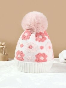 Mũ len in hoa đơn giản co giãn mềm mại thoải mái lót ấm bảo vệ tai cho trẻ em Bộ hai món thích hợp cho hoạt động ngoài trời mùa thu đông - Nhiều màu - Xem 4