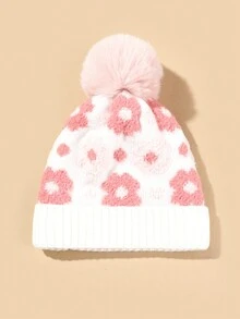 Mũ len in hoa đơn giản co giãn mềm mại thoải mái lót ấm bảo vệ tai cho trẻ em Bộ hai món thích hợp cho hoạt động ngoài trời mùa thu đông - Nhiều màu - Xem 5