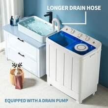 28 Lbs Portable Washing Machine, Twin Tub Design With 4.3 FT Drain Pump For Dorms, Apartments, RVs - Blue and White - View 4