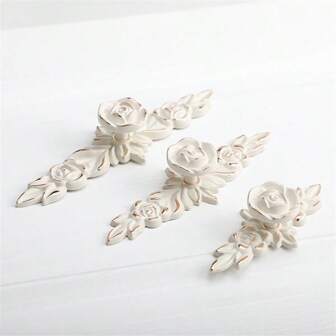 2pcs Ivory White Rose Flower Kitchen Cabinet Handles Zinc Alloy Drawer Knobs Wardrobe Cupboard Door Pulls Furniture Handle Hardware