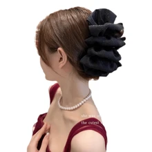 女士泡泡網蝴蝶結髮爪，大號髮爪夾捆髮簪，髮飾配件