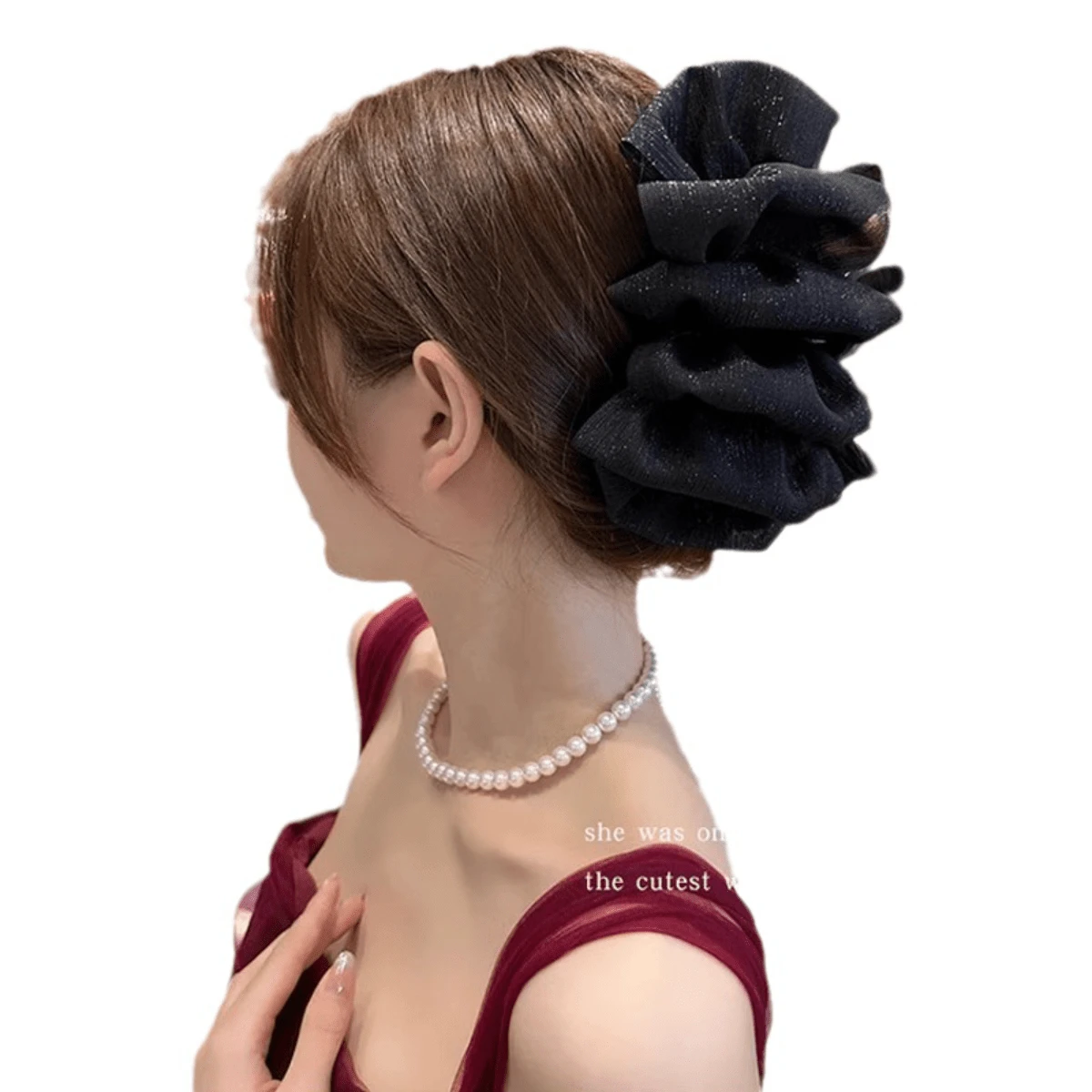 女士泡泡網蝴蝶結髮爪，大號髮爪夾捆髮簪，髮飾配件