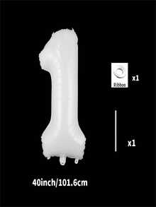 3入組直徑約101.6公分的大號白色聚酯鋁箔數字氣球1號,包含1條緞帶和1根吸管,適用於家庭聚會、週年慶祝活動、婚禮裝飾、求婚、攝影道具、家居裝飾、場景烘托等