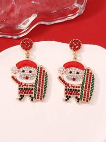 1對聖誕節鑲嵌鑽石琺瑯可愛耳環