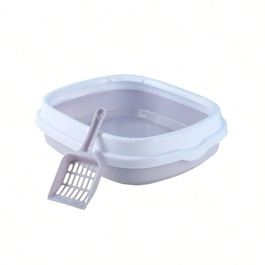 1個寵物貓砂盆,半封閉式貓砂盆,超大號貓廁所,防溢出貓砂盆,貓砂鏟,紫色