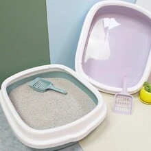 1個寵物貓砂盆,半封閉式貓砂盆,超大號貓廁所,防溢出貓砂盆,貓砂鏟,紫色