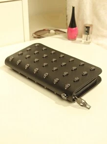 MIYIN 万圣节零钱包​​ 哥特式头像装饰拉链铆钉铆钉硬币朋克风格手拿包或女士手机包卡包礼物派对主题派对礼物黑色钱包钱包男士钱包长钱包腕带钱包万圣节钱包万圣节礼物 - 黑色 - 查看 8