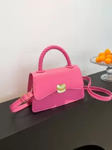 Mini Fashionable Crossbody Bag Solid Color Handbag Korean Style Small Square Bag - Pink - View 1
